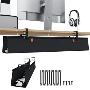 Under Desk Cable Management Tray, 40 inch No Drill Cord Organizer Adjustable Clamp/Screw Mount, Sturdy Oxford Fabric, Wire Management Tray for Power Strips, Home Office & Gaming Desk, Black Under Desk Cable Management Tray, 40 inch No Drill Cord Organizer Adjustable Clamp/Screw Mount, Sturdy Oxford Fabric, Wire Management Tray for Power Strips, Home Office & Gaming Desk, Black