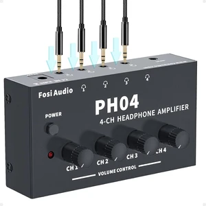 PH04 4 Channel Headphone Amplifier with 12V 1A Power Adapter Crystal-Clear Sound Quality, Low-Noise Audio Distribution, Compact, Space-Saving Design, Plug & Play Convenience PH04 4 Channel Headphone Amplifier with 12V 1A Power Adapter Crystal-Clear Sound Quality, Low-Noise Audio Distribution, Compact, Space-Saving Design, Plug & Play Convenience