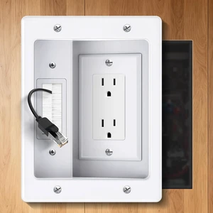 Wall Cable Concealer Kit, Upgraded Recessed TV Outlet Box-Two-Hole Socket with Cable Management Box, Hider in Wall Cable Management Kit Safe Hide Power Cables & Low Voltage Wires Fits All Plugs Wall Cable Concealer Kit, Upgraded Recessed TV Outlet Box-Two-Hole Socket with Cable Management Box, Hider in Wall Cable Management Kit Safe Hide Power Cables & Low Voltage Wires Fits All Plugs