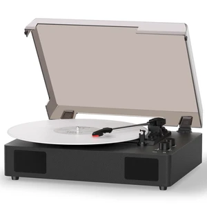 Black Bluetooth Record Player, 3-Speed Belt Drive Turntable Classic black design with Bluetooth, 3-speed playback, tone control, stereo speakers, dust cover, AUX and RCA output Black Bluetooth Record Player, 3-Speed Belt Drive Turntable Classic black design with Bluetooth, 3-speed playback, tone control, stereo speakers, dust cover, AUX and RCA output