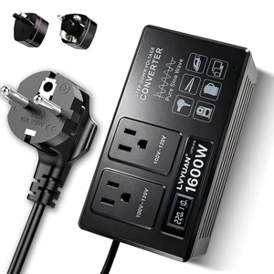 1600W Pure Sine Wave Step-Down Voltage Converter with LCD 200-240V input to 100-120V 60Hz output, Step-Down Voltage Converter, 3 travel plug adapters 1600W Pure Sine Wave Step-Down Voltage Converter with LCD 200-240V input to 100-120V 60Hz output, Step-Down Voltage Converter, 3 travel plug adapters