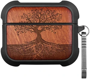 Solid Wood Case for AirPods Pro 3, The Yin Yang Tree, Rosy AirPods Pro Case 3rd Generation, Titanium metal Quick-Release Keychain, Compatible with Wireless Charging, Wood-Engraved Solid Wood Case for AirPods Pro 3, The Yin Yang Tree, Rosy AirPods Pro Case 3rd Generation, Titanium metal Quick-Release Keychain, Compatible with Wireless Charging, Wood-Engraved