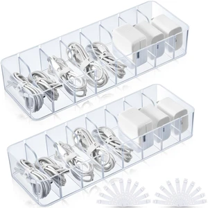 2 Pcs Cable Organizer with 20 Wire Ties, Plastic Cord Storage Charger Box Electronics Organizer with Adjustment Compartments Cable Storage for Drawer Home Office Desk Accessories (Clear) 2 Pcs Cable Organizer with 20 Wire Ties, Plastic Cord Storage Charger Box Electronics Organizer with Adjustment Compartments Cable Storage for Drawer Home Office Desk Accessories (Clear)