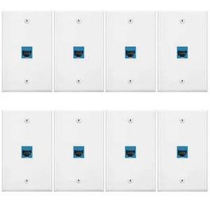 8 Pieces Ethernet Wall Plate, RJ45 Cat6 Female to Female Jack Inline Coupler Plates Ethernet Cable Faceplates with Single Port (Blue) 8 Pieces Ethernet Wall Plate, RJ45 Cat6 Female to Female Jack Inline Coupler Plates Ethernet Cable Faceplates with Single Port (Blue)