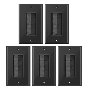 Black Brush Wall Plate, 5 Pack Single Gang Wall Cable Management Solution, Brush Style Opening Passthrough Cable Plate for TVs/AV/HDMI Black Brush Wall Plate, 5 Pack Single Gang Wall Cable Management Solution, Brush Style Opening Passthrough Cable Plate for TVs/AV/HDMI