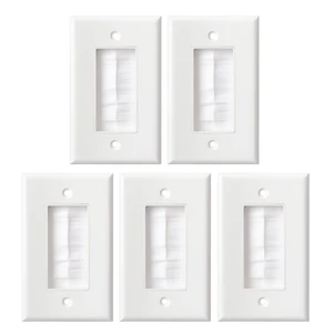 Brush Wall Plate, Single Gang Brush Style Opening Passthrough Cable Plate in-Wall for Wall Mounted TVs, Speaker Wires, Coaxial HDMI Network Phone Cables(5 Pack, White) Brush Wall Plate, Single Gang Brush Style Opening Passthrough Cable Plate in-Wall for Wall Mounted TVs, Speaker Wires, Coaxial HDMI Network Phone Cables(5 Pack, White)