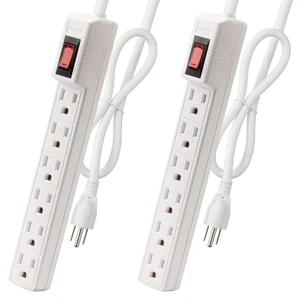 Power Strip Surge Protector 2-Pack - 6 Outlets & 2 Ft Extension Cord, 1875W/15A 90 Joules, Overload & Surge Protection, Wall Mount for Home Office, ETL Listed White Power Strip Surge Protector 2-Pack - 6 Outlets & 2 Ft Extension Cord, 1875W/15A 90 Joules, Overload & Surge Protection, Wall Mount for Home Office, ETL Listed White