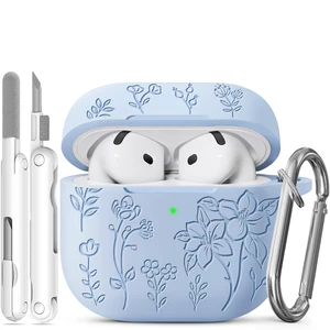 Flower Engraved Case for AirPods 5/4 Cover (2026/2024), Soft Silicone Case with Cleaner & Keychain for AirPods 5/4th Generation, for Women Girly, Anti-Scratch, Drop Protection Flower Engraved Case for AirPods 5/4 Cover (2026/2024), Soft Silicone Case with Cleaner & Keychain for AirPods 5/4th Generation, for Women Girly, Anti-Scratch, Drop Protection