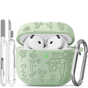 Flower Engraved Case for AirPods 5/4 Cover (2026/2024), Soft Silicone Case with Cleaner & Keychain for AirPods 5/4th Generation, for Women Girly, Anti-Scratch, Drop Protection Flower Engraved Case for AirPods 5/4 Cover (2026/2024), Soft Silicone Case with Cleaner & Keychain for AirPods 5/4th Generation, for Women Girly, Anti-Scratch, Drop Protection