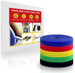 Hook and Loop Tape Roll, 1/2 in 82 FT Reusable Cable Ties, Cut to Length, Double Sided, Self-Gripping Straps, Cord Ties for Office, Home Cable Management (Colored 5Roll*16.4ft) Hook and Loop Tape Roll, 1/2 in 82 FT Reusable Cable Ties, Cut to Length, Double Sided, Self-Gripping Straps, Cord Ties for Office, Home Cable Management (Colored 5Roll*16.4ft)