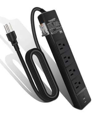 GFCI Power Strip with 4 Outlets & 4 USB Ports (2 USB-C), 6FT Heavy Duty Surge Protected Extension Cord, 15A/1875W, Wall Mountable Outlet Extender for Garden, Office, Pressure Washer, Lawn GFCI Power Strip with 4 Outlets & 4 USB Ports (2 USB-C), 6FT Heavy Duty Surge Protected Extension Cord, 15A/1875W, Wall Mountable Outlet Extender for Garden, Office, Pressure Washer, Lawn