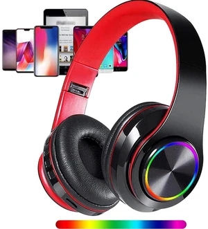 Wireless Bluetooth Headphones with Colorful LED Lights, Black Red HiFi Stereo Sound,Light Weight,Foldable,Colorful Backlit,Rechageable,Over Ear Headset for PC/Travel/Class/Office/Kids/Adult Wireless Bluetooth Headphones with Colorful LED Lights, Black Red HiFi Stereo Sound,Light Weight,Foldable,Colorful Backlit,Rechageable,Over Ear Headset for PC/Travel/Class/Office/Kids/Adult