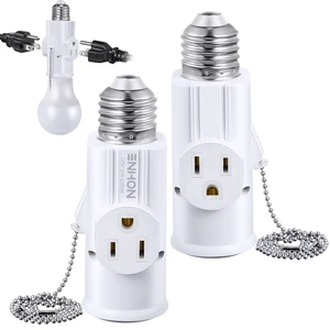 3 Prong E26 Light Socket to Plug Adapter (White,2 Pack) Supports 2 and 3 Prong Plugs, Pull Chain Switch Control, PBT 165 C Heat Resistant Lamp, Fits Garage Porch CCTV Camera 3 Prong E26 Light Socket to Plug Adapter (White,2 Pack) Supports 2 and 3 Prong Plugs, Pull Chain Switch Control, PBT 165 C Heat Resistant Lamp, Fits Garage Porch CCTV Camera