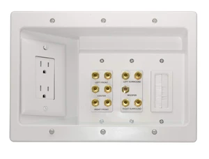 Legrand - OnQ Home Theater Connection, Recessed TV Outlet Supports 5.1 Speaker System, in Wall TV Power Kit Hides Cords, TV Outlet Box Works with All Plugs, TV Outlet Wall Kit, White, HT2103WHV1 Legrand - OnQ Home Theater Connection, Recessed TV Outlet Supports 5.1 Speaker System, in Wall TV Power Kit Hides Cords, TV Outlet Box Works with All Plugs, TV Outlet Wall Kit, White, HT2103WHV1
