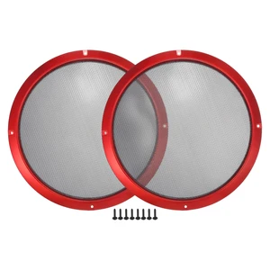Universal 10" Car Speaker Grills Cover Mesh Round Pack of 2 10 Inch Audio Speaker Subwoofer Guard Protector Case, with Mounting Screws, Iron, Red Black Universal 10" Car Speaker Grills Cover Mesh Round Pack of 2 10 Inch Audio Speaker Subwoofer Guard Protector Case, with Mounting Screws, Iron, Red Black