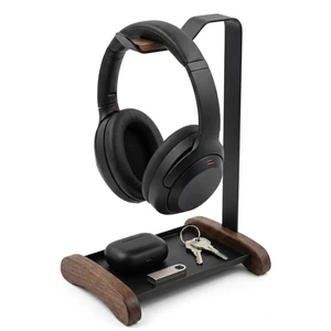 Headphone Stand, Walnut Wood Headset Holder for Desk Storage tray for keys, watches & earbuds; aluminum frame, fits gaming & over ear headphones for desk setup Headphone Stand, Walnut Wood Headset Holder for Desk Storage tray for keys, watches & earbuds; aluminum frame, fits gaming & over ear headphones for desk setup
