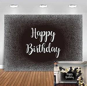 Black and Silver Happy Birthday Backdrop Father's Day Grey Glitter Photography Background Men Women Adult Birthday Decoration Supplies 8x6FT Black and Silver Happy Birthday Backdrop Father's Day Grey Glitter Photography Background Men Women Adult Birthday Decoration Supplies 8x6FT