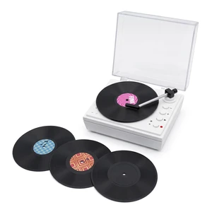 Mini Record Player Desk Decor with Voice Recording, 4 Discs Record up to about 4 minutes; includes 3 music discs and 1 blank recordable disc Mini Record Player Desk Decor with Voice Recording, 4 Discs Record up to about 4 minutes; includes 3 music discs and 1 blank recordable disc