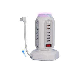 Power Strip Surge Protector Tower, 15 AC Outlets and 6 USB Ports with LED Light, Retractable Heavy Duty Extension Cord with Multiple Outlets, USB Charging Station with Right Flat Plug (White) Power Strip Surge Protector Tower, 15 AC Outlets and 6 USB Ports with LED Light, Retractable Heavy Duty Extension Cord with Multiple Outlets, USB Charging Station with Right Flat Plug (White)
