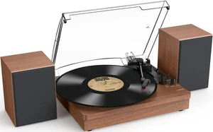 ® Record Player with 2 External Speakers, Vinyl Turntable, Brown 3-Speed Belt-Drive Turntable for 33/45/78 RPM Vinyl, Bluetooth Wireless Playback, Auto Stop, AUX Headphone Input and RCA Out ® Record Player with 2 External Speakers, Vinyl Turntable, Brown 3-Speed Belt-Drive Turntable for 33/45/78 RPM Vinyl, Bluetooth Wireless Playback, Auto Stop, AUX Headphone Input and RCA Out