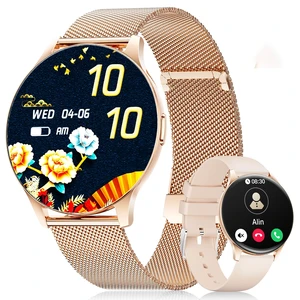 Smart Watch for Women, 1.43" AMOLED Screen Smartwatch with Answer/Make Call for iPhone/Android/Samsung, Fitness Tracker with 120+ Sport Modes, Sleep/Health Monitor, IP68 Waterproof, 2 Bands,Gold Smart Watch for Women, 1.43" AMOLED Screen Smartwatch with Answer/Make Call for iPhone/Android/Samsung, Fitness Tracker with 120+ Sport Modes, Sleep/Health Monitor, IP68 Waterproof, 2 Bands,Gold