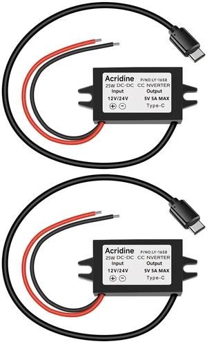 2-Pack DC 12V/24V to 5V 5A 25W USB-C Step Down Converter Buck Module Adapter 2-Pack DC 12V/24V to 5V 5A 25W USB-C Step Down Converter Buck Module Adapter