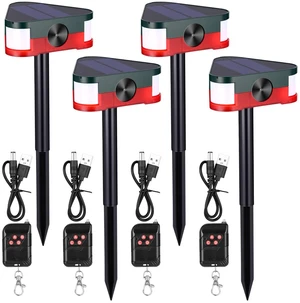 4 Pack 360° Solar Outdoor Motion Sensor Alarm 4 Modes Ultrasonic Animal Deterrent with 3 Loud 129dB Sirens Flashing Light Remote Control for Yard Garden Farm Repel Deer Coyote Raccoon Dog 4 Pack 360° Solar Outdoor Motion Sensor Alarm 4 Modes Ultrasonic Animal Deterrent with 3 Loud 129dB Sirens Flashing Light Remote Control for Yard Garden Farm Repel Deer Coyote Raccoon Dog