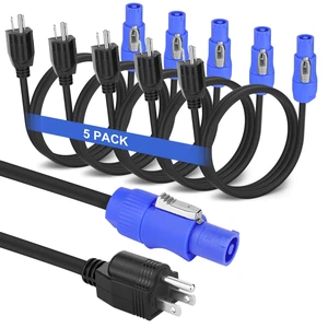 5 Pack Stage Light PowerCON Cable with 3 Prong Plug, 20A 3Pin 16AWG, Male to Male Power Cable for Outdoor Stage Lighting Series-1M/3FT (5PC) 5 Pack Stage Light PowerCON Cable with 3 Prong Plug, 20A 3Pin 16AWG, Male to Male Power Cable for Outdoor Stage Lighting Series-1M/3FT (5PC)