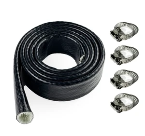 1" ID Heat Shielded Fire Sleeve w/ 4 Clamps - Black 5FT Silicone Coated Fiberglass Heat Protection for Automotive Hose Lines & Electrical Wiring 1" ID Heat Shielded Fire Sleeve w/ 4 Clamps - Black 5FT Silicone Coated Fiberglass Heat Protection for Automotive Hose Lines & Electrical Wiring