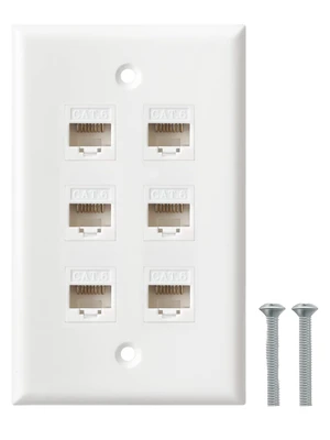 Ethernet Wall Plate, 6 Port Cat6 RJ45 Keystone Inline Coupler Wall Plate for Cat7/6/5/5e Ethernet Devices - White Ethernet Wall Plate, 6 Port Cat6 RJ45 Keystone Inline Coupler Wall Plate for Cat7/6/5/5e Ethernet Devices - White