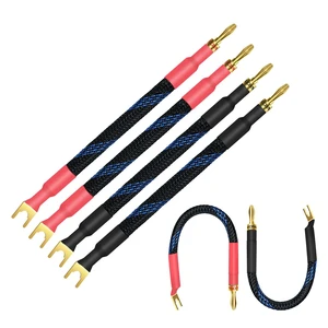 4 x HiFi OFC Spade to Banana Plug Speaker Wire, 13AWG 21cm Speaker Jumper Cable for Amplifiers, Bi-Wire Jumper Bridge with Gold Plated Banana Plugs 4 x HiFi OFC Spade to Banana Plug Speaker Wire, 13AWG 21cm Speaker Jumper Cable for Amplifiers, Bi-Wire Jumper Bridge with Gold Plated Banana Plugs