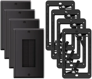 Brush Wall Plate with Mounting Bracket, 4 Pack Cable Pass Through Single Gang Cord Hider Decorator Cover for Low Voltage Wires, TV Home Theater System, Black Brush Wall Plate with Mounting Bracket, 4 Pack Cable Pass Through Single Gang Cord Hider Decorator Cover for Low Voltage Wires, TV Home Theater System, Black