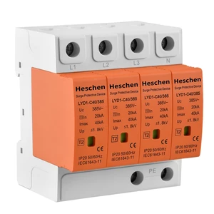 4P AC Surge Protector 385V 40kA Type 2 SPD DIN Rail Arrester Flame-retardant 4-pole plug-in module defends 3-phase distribution boxes and off-grid panels against lightning strikes 4P AC Surge Protector 385V 40kA Type 2 SPD DIN Rail Arrester Flame-retardant 4-pole plug-in module defends 3-phase distribution boxes and off-grid panels against lightning strikes
