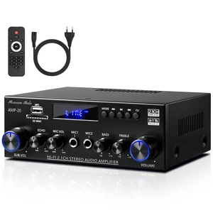 AMP-20 2.1 Home Audio Amplifier for Passive Speakers Bluetooth 5.0, Passive Subwoofer Output, Dual Mic Echo, FM Radio, USB/SD/AUX, Bass Treble Control, Remote Control AMP-20 2.1 Home Audio Amplifier for Passive Speakers Bluetooth 5.0, Passive Subwoofer Output, Dual Mic Echo, FM Radio, USB/SD/AUX, Bass Treble Control, Remote Control