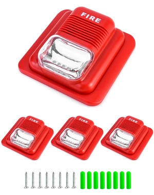4 Pack Wired Sound & Light Fire Alarm Warning Strobe Siren Horn, 12 / 24V DC 4 Pack Wired Sound & Light Fire Alarm Warning Strobe Siren Horn, 12 / 24V DC