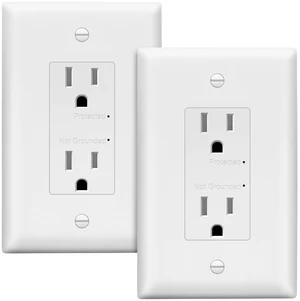 Surge Protector Receptacle, Tamper-Resistant, 15A, UL Listed, 2-Pack Matte White, 1500 Joules, Child Safe, Self-Grounding For Easy Installation, Polycarbonate Thermoplastic Surge Protector Receptacle, Tamper-Resistant, 15A, UL Listed, 2-Pack Matte White, 1500 Joules, Child Safe, Self-Grounding For Easy Installation, Polycarbonate Thermoplastic