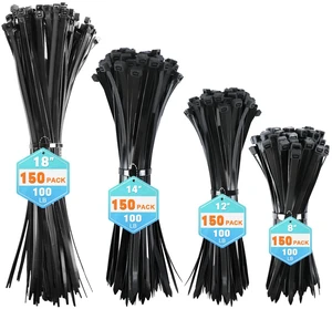 Zip Ties Assorted Sizes, 600 Pack (8+12+14+18Inch) Black Cable Ties, Self-Locking Plastic Wire Ties with 100lb Tensile Strength, Black Nylon Zip Ties for Indoor and Outdoor Zip Ties Assorted Sizes, 600 Pack (8+12+14+18Inch) Black Cable Ties, Self-Locking Plastic Wire Ties with 100lb Tensile Strength, Black Nylon Zip Ties for Indoor and Outdoor