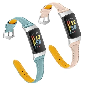 [2 pack Compatible with Fitbit Charge 6/Charge 5 Bands Leather Narrow Luxury Genuine Leather Replacement Sport Wrist Strap Bracelet Men Women Band Accessories [2 pack Compatible with Fitbit Charge 6/Charge 5 Bands Leather Narrow Luxury Genuine Leather Replacement Sport Wrist Strap Bracelet Men Women Band Accessories