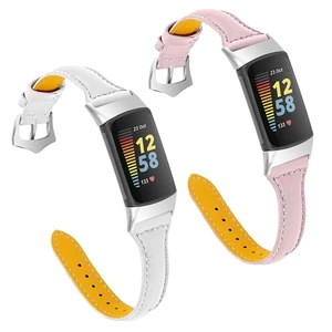 [2 pack Compatible with Fitbit Charge 6/Charge 5 Bands Leather Narrow Luxury Genuine Leather Replacement Sport Wrist Strap Bracelet Men Women Band Accessories [2 pack Compatible with Fitbit Charge 6/Charge 5 Bands Leather Narrow Luxury Genuine Leather Replacement Sport Wrist Strap Bracelet Men Women Band Accessories