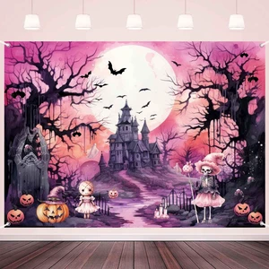 8x6ft Pink Halloween Photo Backdrop Banner Pink and Black Halloween Witch Birthday Party Decorations Girls Night Cute Ghost Haunted House Boo Photography Background Wall Decor 8x6ft Pink Halloween Photo Backdrop Banner Pink and Black Halloween Witch Birthday Party Decorations Girls Night Cute Ghost Haunted House Boo Photography Background Wall Decor