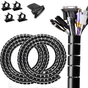 Large PC Cable Management Tube Sleeve Under Desk Wire Organizer for Cords 2 PCS Black, 1.1 inch -5 ft EZ Spiral Cable Wrap Cover Bundler w/Clips for TV Office, Pet Proof Cable Protector Large PC Cable Management Tube Sleeve Under Desk Wire Organizer for Cords 2 PCS Black, 1.1 inch -5 ft EZ Spiral Cable Wrap Cover Bundler w/Clips for TV Office, Pet Proof Cable Protector