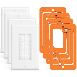 Brush Wall Plate with Mounting Bracket, 4 Pack Cable Pass Through Single Gang Cord Hider Decorator Cover for Low Voltage Wires, TV Home Theater System, White and Orange Brush Wall Plate with Mounting Bracket, 4 Pack Cable Pass Through Single Gang Cord Hider Decorator Cover for Low Voltage Wires, TV Home Theater System, White and Orange