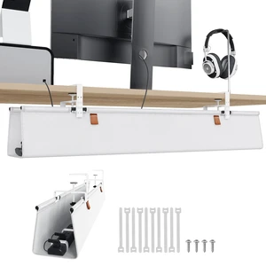 Under Desk Cable Management Tray, 40 inch No Drill Cord Organizer Adjustable Clamp/Screw Mount, Sturdy Oxford Fabric, Wire Management Tray for Power Strips, Home Office & Gaming Desk, White Under Desk Cable Management Tray, 40 inch No Drill Cord Organizer Adjustable Clamp/Screw Mount, Sturdy Oxford Fabric, Wire Management Tray for Power Strips, Home Office & Gaming Desk, White