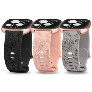 3 Packs Floral Engraved Band Compatible with Fitbit Versa 2/Versa Lite, Soft Silicone Dandelion Flower Pattern Sport Designer Fancy Summer Strap (Black & Pink& Gray) 3 Packs Floral Engraved Band Compatible with Fitbit Versa 2/Versa Lite, Soft Silicone Dandelion Flower Pattern Sport Designer Fancy Summer Strap (Black & Pink& Gray)