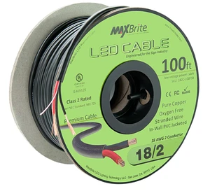 100 ft. 18AWG Low Voltage LED Cable 2 Conductor Black Sleeve in-Wall Speaker Wire UL Listed Class 2 100 ft. 18AWG Low Voltage LED Cable 2 Conductor Black Sleeve in-Wall Speaker Wire UL Listed Class 2