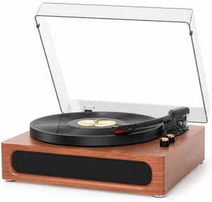 Vinyl Record Player with Built-in Speakers, Full-Size 3-Speeds Turntable Built-in Upgarded Speakers, Adjustable Counterweight, Bluetooth In, RCA Line-out, AUX, Headphone, Auto-Stop, Rose Gold Knob Vinyl Record Player with Built-in Speakers, Full-Size 3-Speeds Turntable Built-in Upgarded Speakers, Adjustable Counterweight, Bluetooth In, RCA Line-out, AUX, Headphone, Auto-Stop, Rose Gold Knob