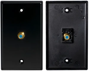 HXH 1-Port Coax Wall Plate, 3GHz F-Type Connector, Black, 2-Pack For TV and antenna cabling, coaxial cable outlet cover, routes cable through a finished wall opening, gold-plated jack HXH 1-Port Coax Wall Plate, 3GHz F-Type Connector, Black, 2-Pack For TV and antenna cabling, coaxial cable outlet cover, routes cable through a finished wall opening, gold-plated jack