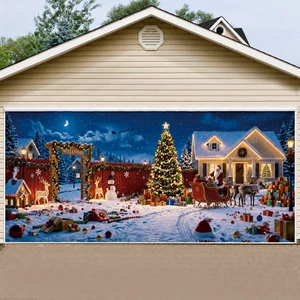 Christmas Garage Door Cover, 7' x 16' Snowy Christmas Night Design Dual-Fastening, HD Printing, Cinematic Visuals, Easy Setup & Removal, Premium Fabric, Wall Banner, Party Backdrop Christmas Garage Door Cover, 7' x 16' Snowy Christmas Night Design Dual-Fastening, HD Printing, Cinematic Visuals, Easy Setup & Removal, Premium Fabric, Wall Banner, Party Backdrop