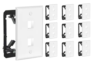 2 Port Keystone Wall Plate, 10 Pack with Mounting Brackets - White 2 Port RJ45 Keystone Wall Plate for Ethernet, Cat6 & Other Keystone Jacks; Includes Low Voltage Mounting Brackets, 10 Pack 2 Port Keystone Wall Plate, 10 Pack with Mounting Brackets - White 2 Port RJ45 Keystone Wall Plate for Ethernet, Cat6 & Other Keystone Jacks; Includes Low Voltage Mounting Brackets, 10 Pack