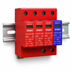 480Y/277V 3-Phase AC Surge Protector, 3P+N Type 2 SPD, DIN Rail For TN/TT systems; 20kA In/40kA Imax, L-N/N-PE protection, pluggable modules, remote signaling, red/green indicator